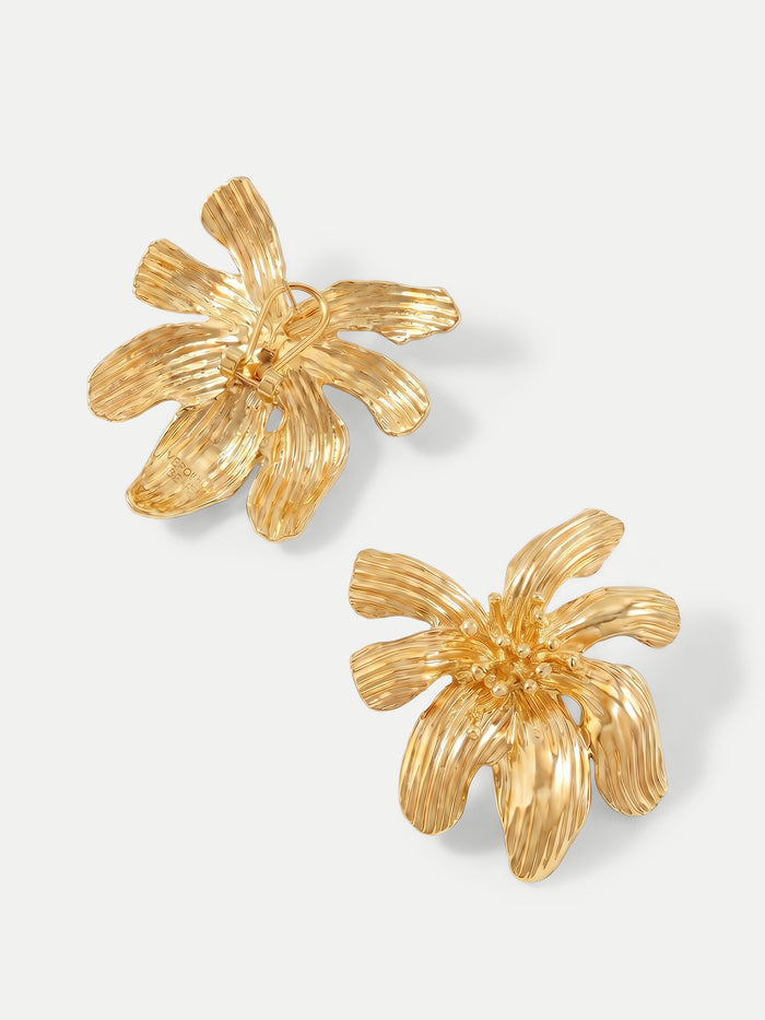 Veronica Beard Gold-tone floral clip earrings with textured petals and