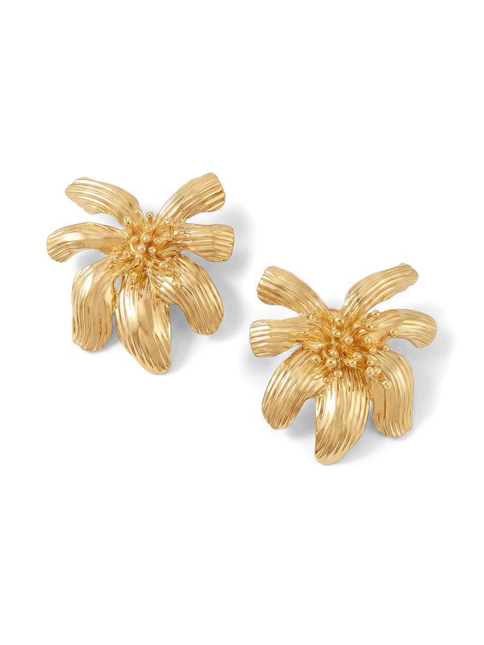 Veronica Beard Gold-toned floral earrings with textured petals and beaded