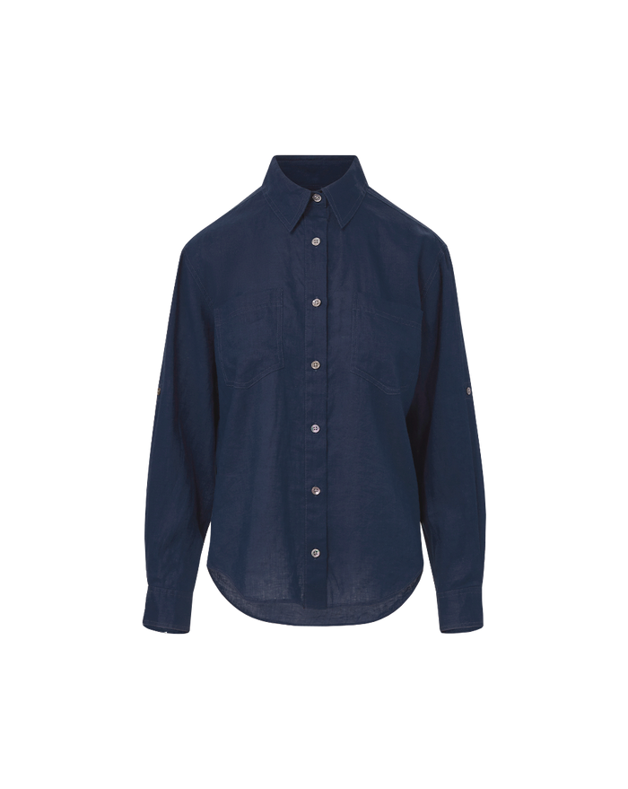 Veronica Beard Gil Linen Shirt - Navy