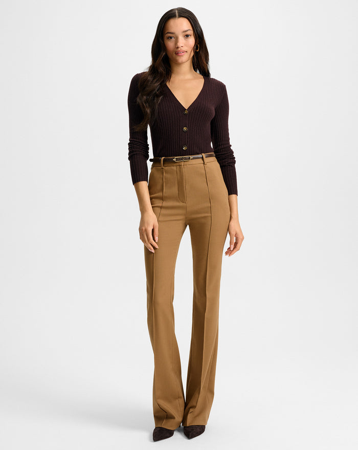 Veronica Beard Gracie Belted Flare Pant - Dark Acorn