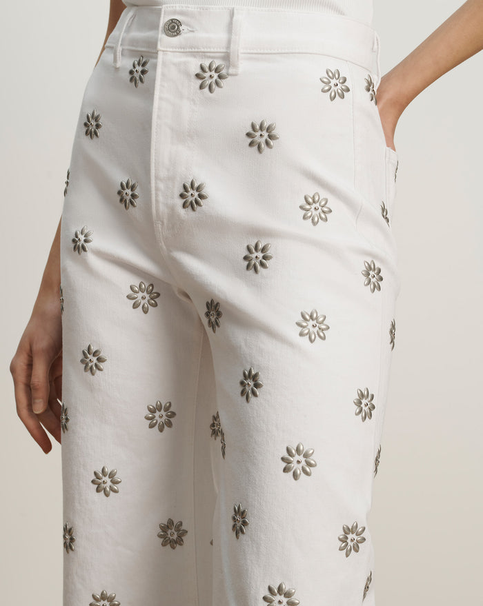 Veronica Beard Grant Studded Wide-Leg Jean - White