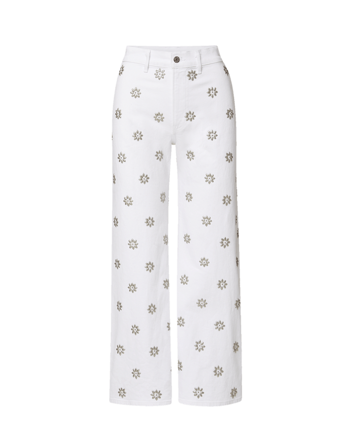 Veronica Beard Grant Studded Wide-Leg Jean - White