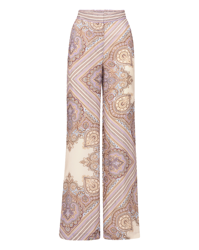 Veronica Beard Grigore Silk Pant - Stone Khaki Multi
