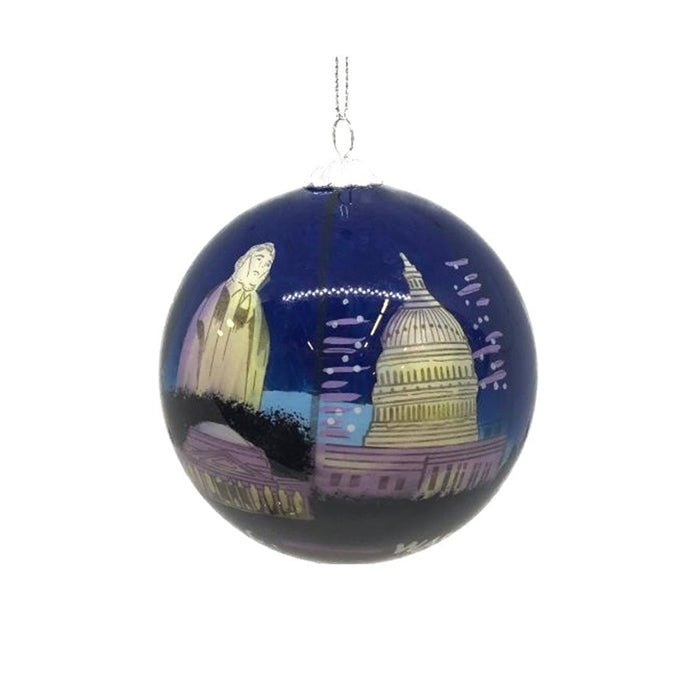 Hand Painted Nighttime Landmarks Glass Ornament