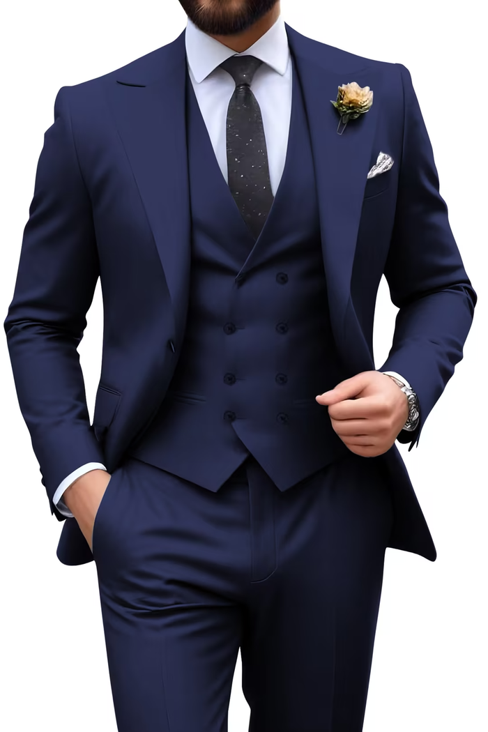 Herren Slim Fit 3-teilige Anzüge mit Spitzrevers