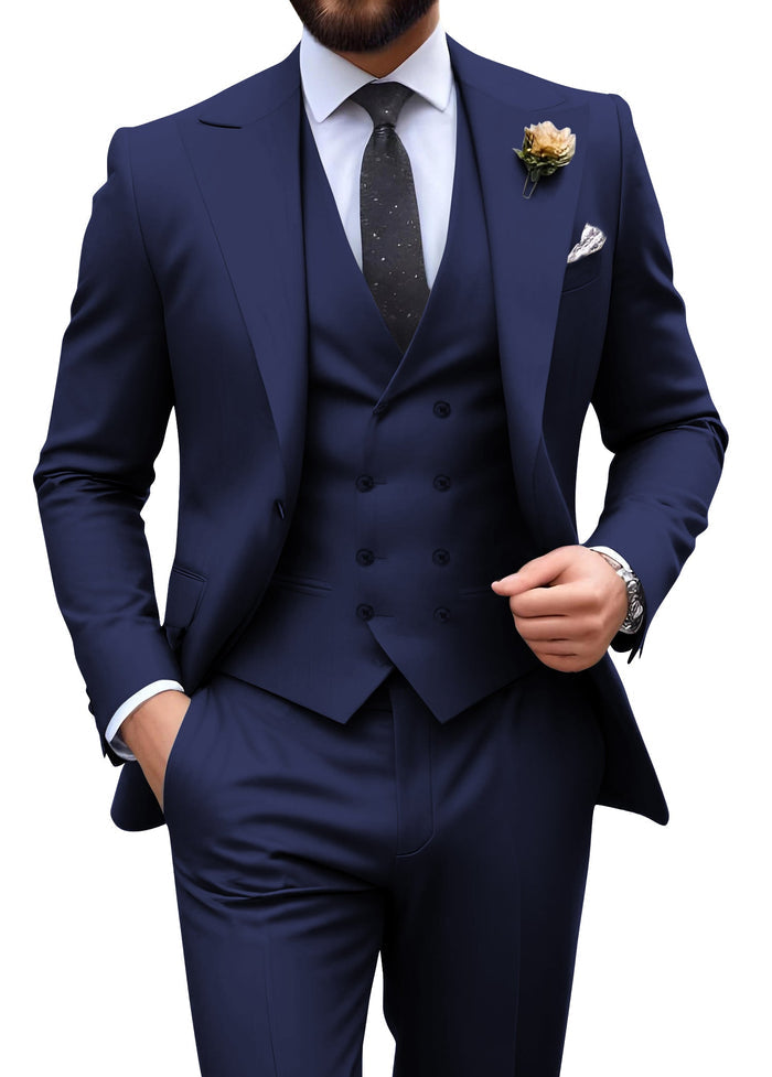 Herren Slim Fit 3-teilige Anzüge mit Spitzrevers