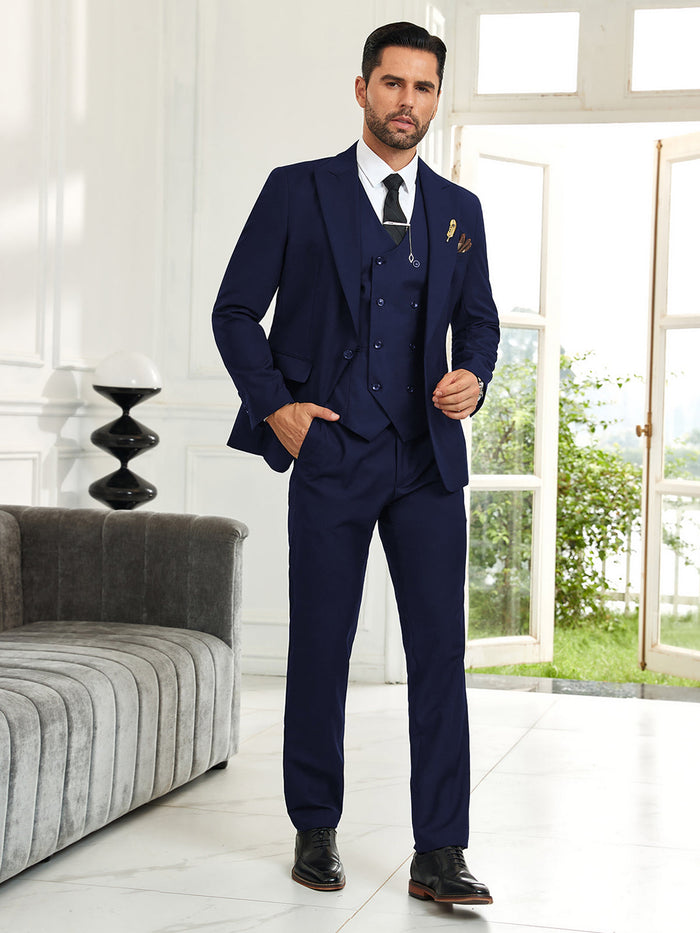 Herren Slim Fit 3-teilige Anzüge mit Spitzrevers
