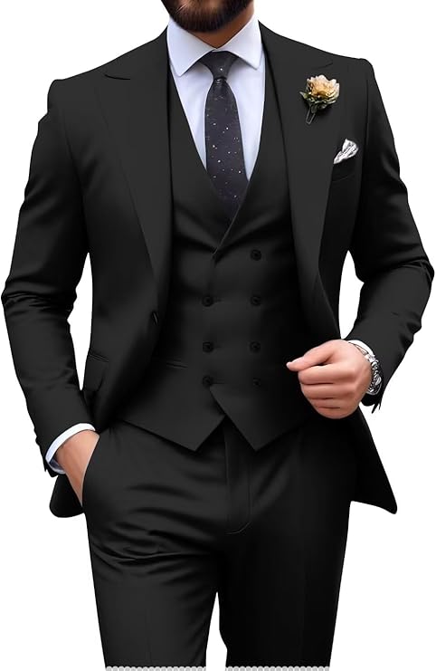 Herren Slim Fit 3-teilige Anzüge mit Spitzrevers