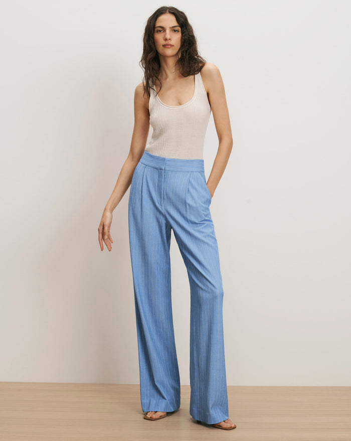 Veronica Beard Heyser Wide-Leg Pant - Blue Jay/Dove White