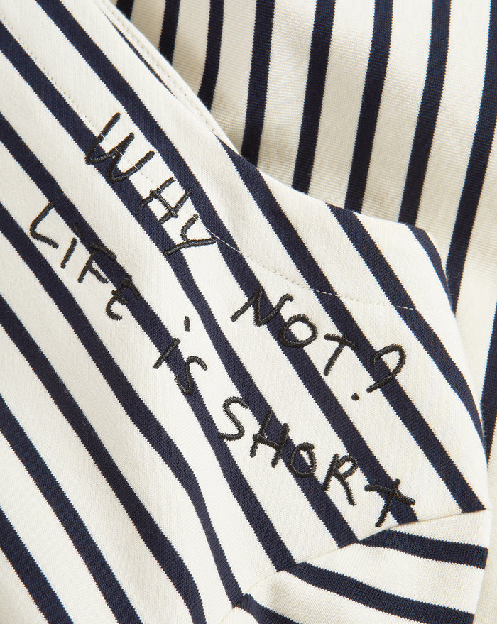 Veronica Beard Hovey Embroidered Stripe Top - Dove/Navy Stripe
