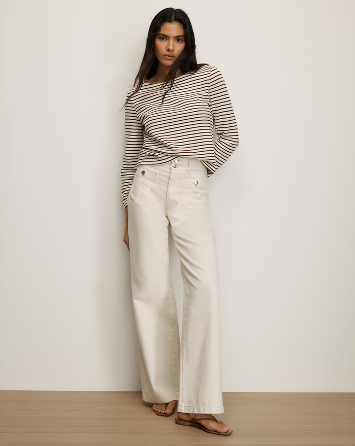 Veronica Beard Hovey Striped Top - Dove White/Raisin