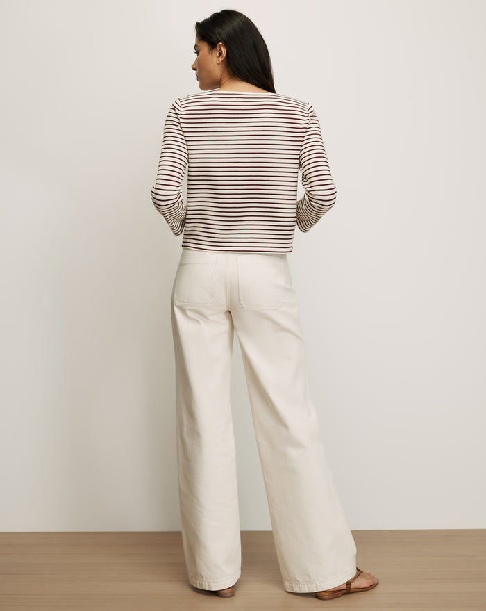 Veronica Beard Hovey Striped Top - Dove White/Raisin