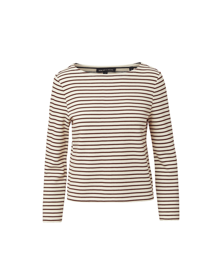 Veronica Beard Hovey Striped Top - Dove White/Raisin
