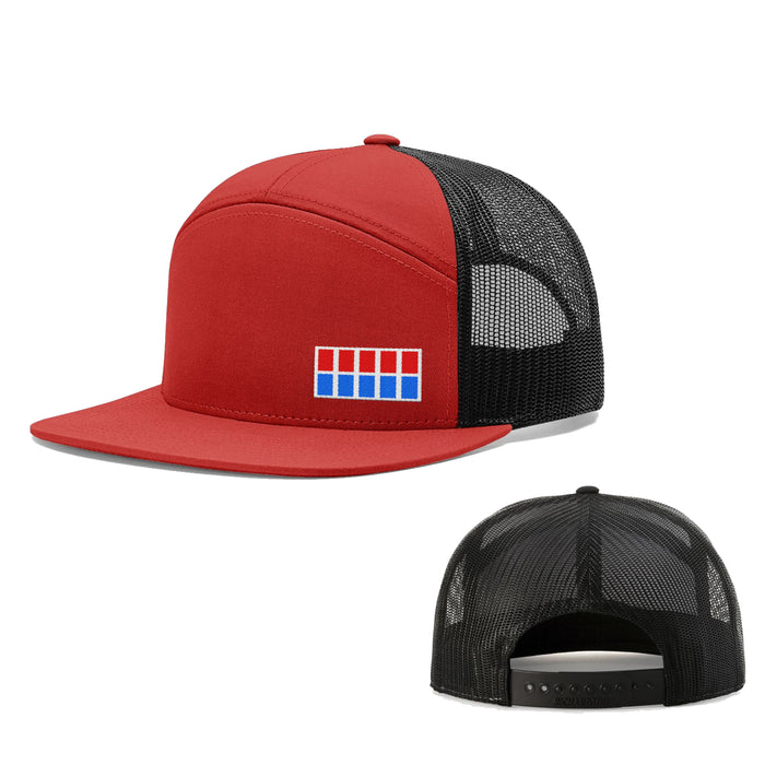 Seven-Panel Trucker Flatbill / Red and Black / One Size