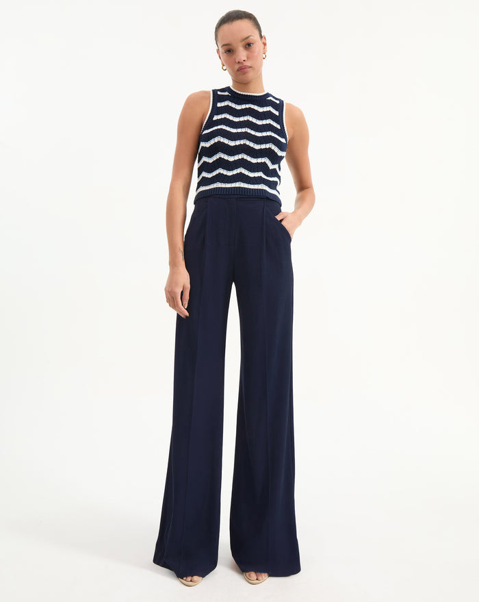 Veronica Beard Jerrel Cropped Knit Tank Top - Navy/Off-White/Bluebell