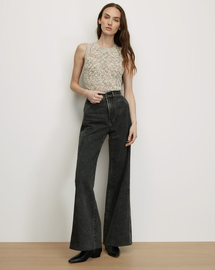 Veronica Beard Jerrel Cropped Knit Tank Top - Dove White Multi