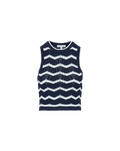 Veronica Beard Jerrel Cropped Knit Tank Top - Navy/Off-White/Bluebell