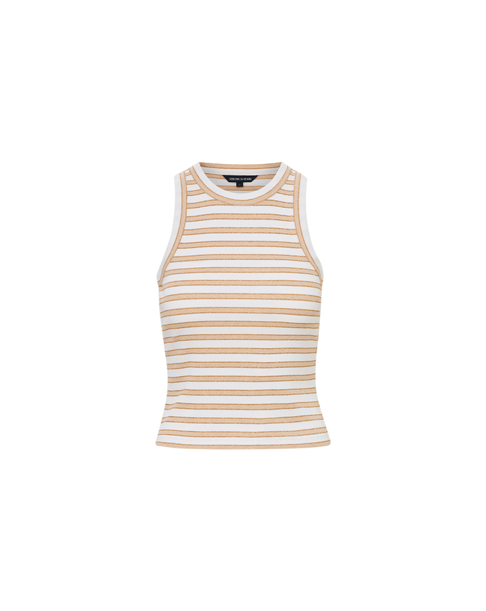 Veronica Beard Jordyn Cropped Tank Top Khaki/White