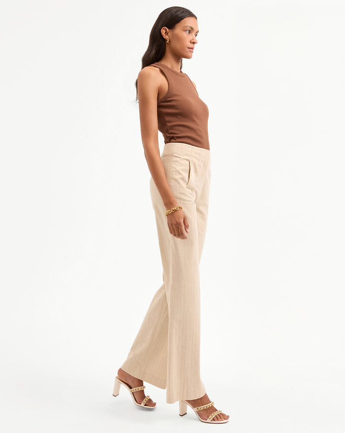 Veronica Beard Jude Metallic Pinstripe Pant - Natural/Gold