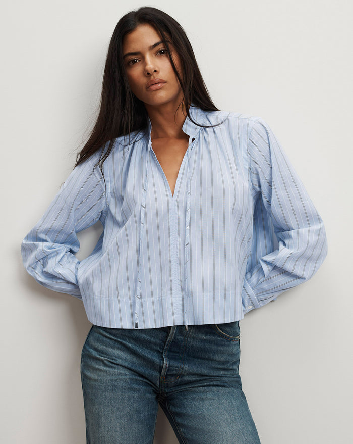 Veronica Beard Kaits Striped Blouse - Ice Blue Multi