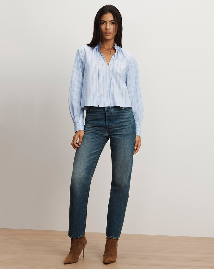 Veronica Beard Kaits Striped Blouse - Ice Blue Multi