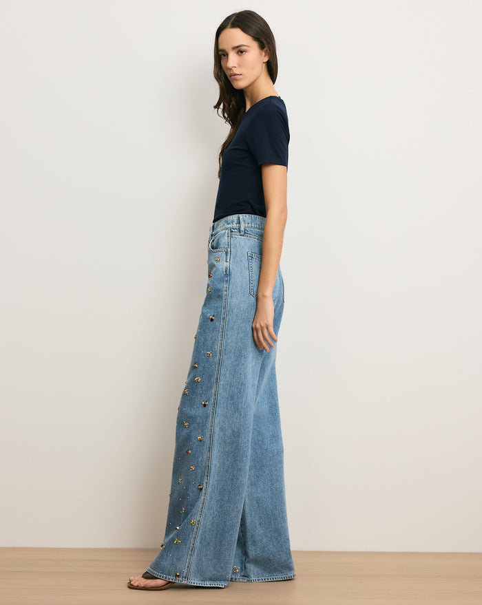 Veronica Beard Kasey Embellished Wide-Leg Jean - Silver Dust
