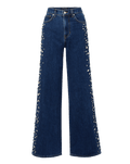 Veronica Beard Kasey Embellished Wide-Leg Jean - Stoned Bright Blue