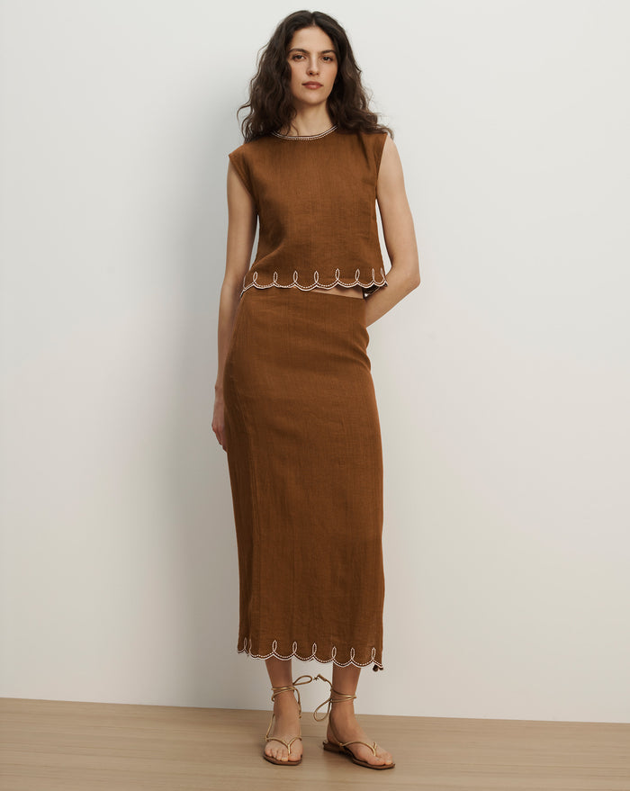 Veronica Beard Kessan Linen Top - Deep Ochre