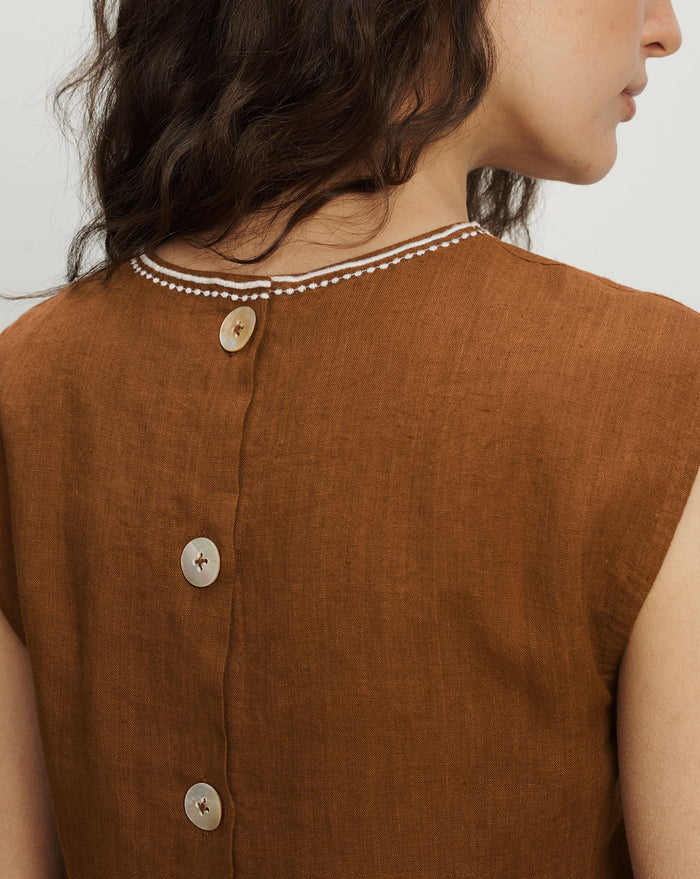 Veronica Beard Kessan Linen Top - Deep Ochre