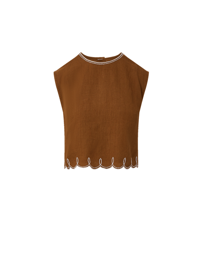 Veronica Beard Kessan Linen Top - Deep Ochre