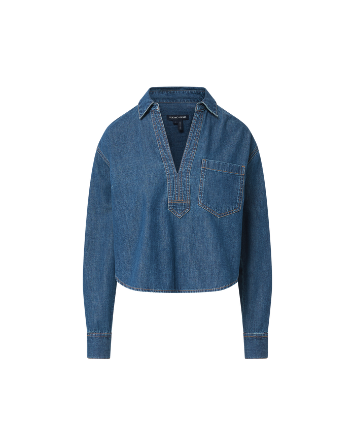 Veronica Beard Khai Denim Blouse - Bright Blue