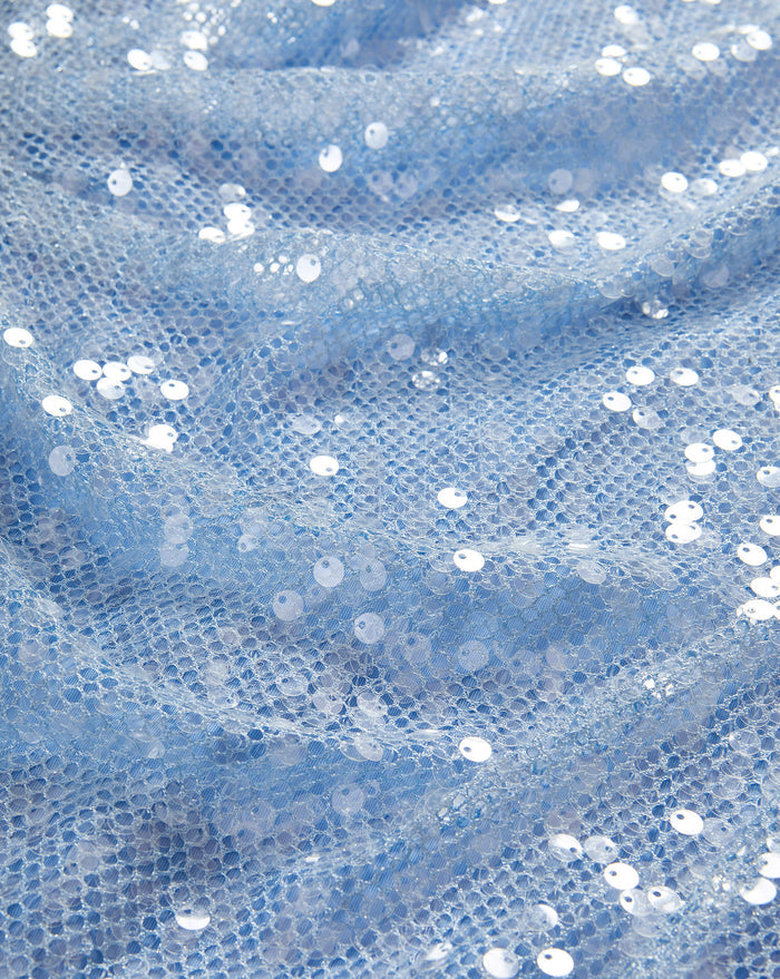 Veronica Beard Light blue sequined mesh fabric.