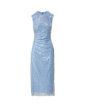 Veronica Beard Light blue sequined sleeveless midi dress with a high neck.