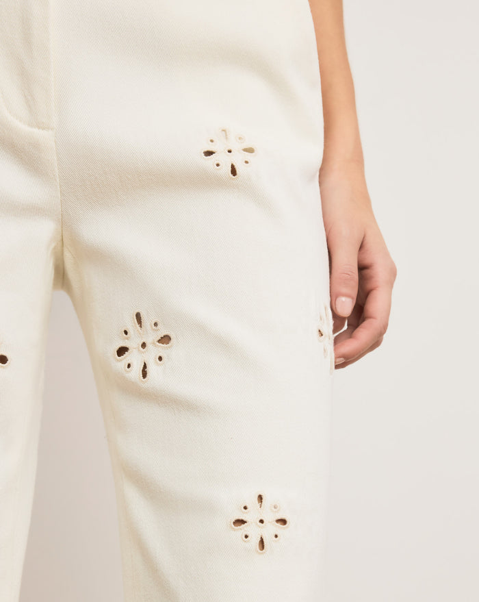 Veronica Beard Komi Eyelet Pant - Dove White