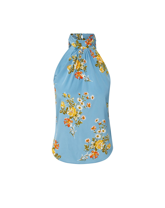 Veronica Beard Blue floral halter neck top
