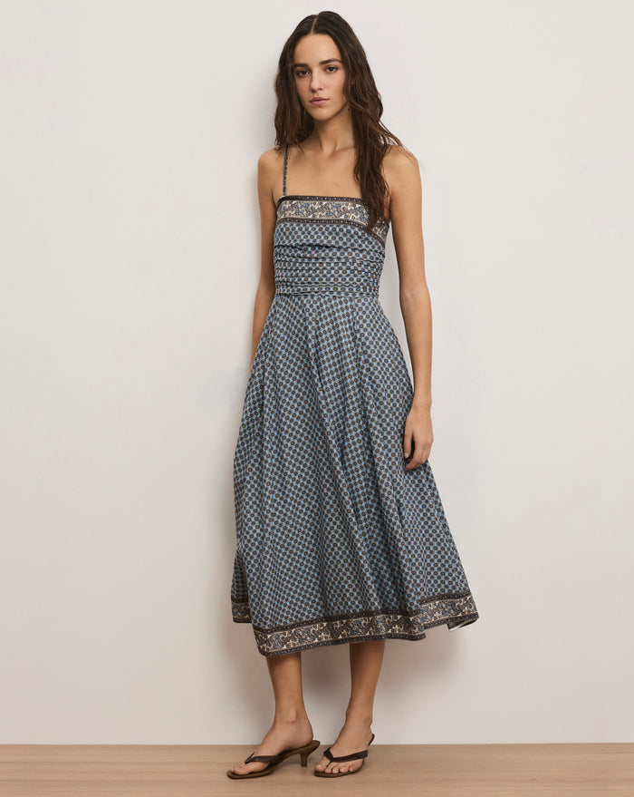 Veronica Beard Lana Scarf-Print Midi Dress - Blue Jay Multi