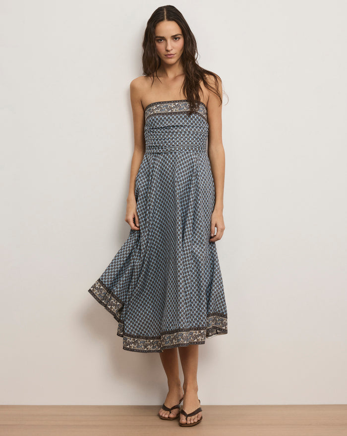 Veronica Beard Lana Scarf-Print Midi Dress - Blue Jay Multi