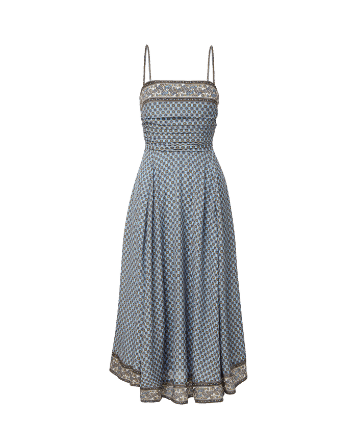 Veronica Beard Lana Scarf-Print Midi Dress - Blue Jay Multi