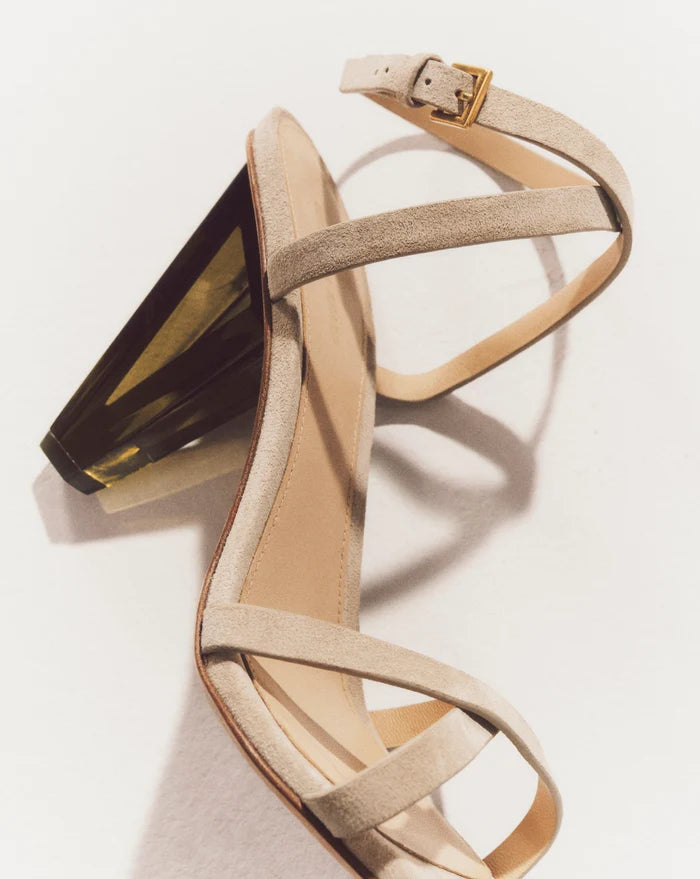 Veronica Beard Lanaya Suede Ankle-Wrap Sandal - Stone Khaki