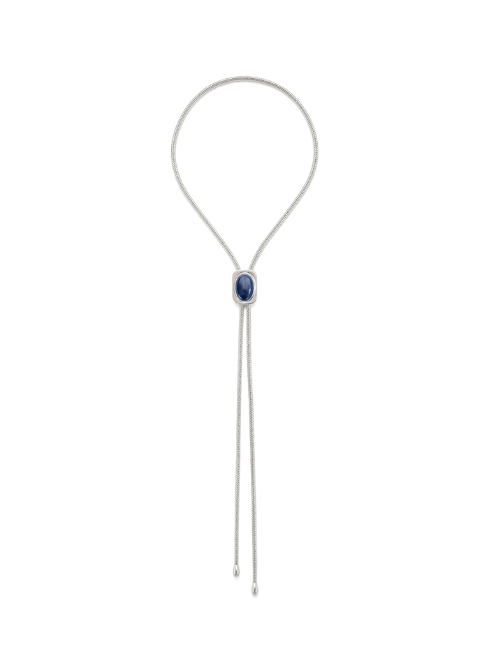 Veronica Beard Silver bolo tie with blue stone slider.