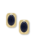 Veronica Beard Gold earrings with oval blue lapis lazuli stones.