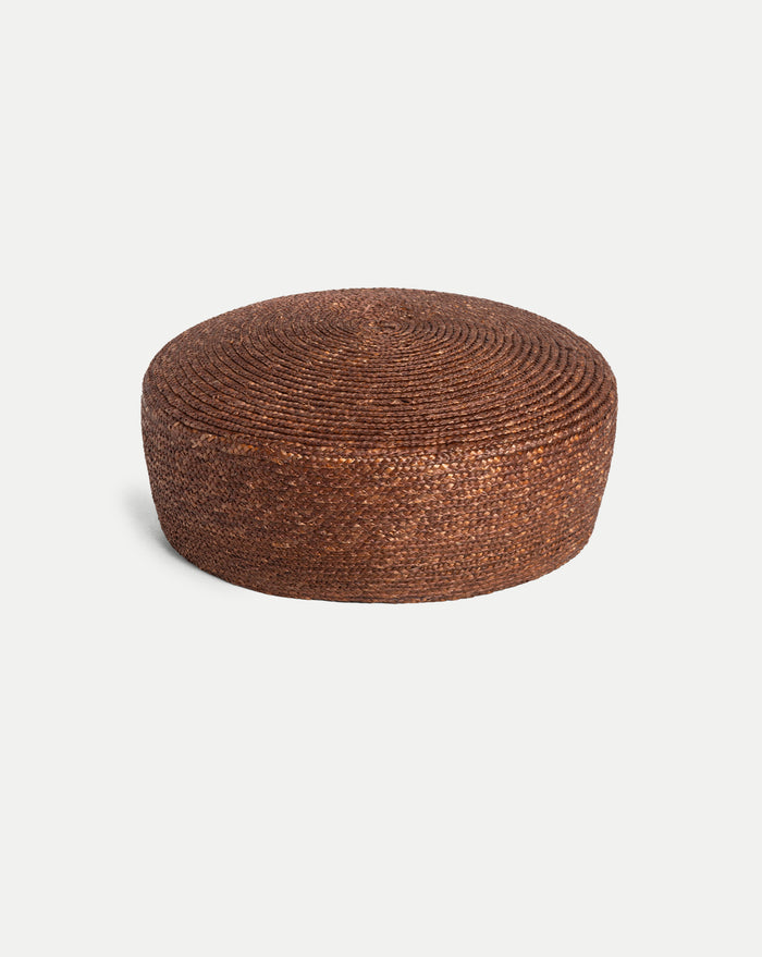 Veronica Beard Brown woven straw round ottoman.