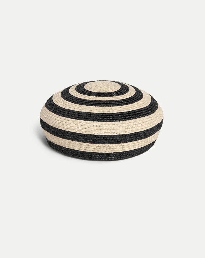 Veronica Beard Black and beige striped woven straw hat.