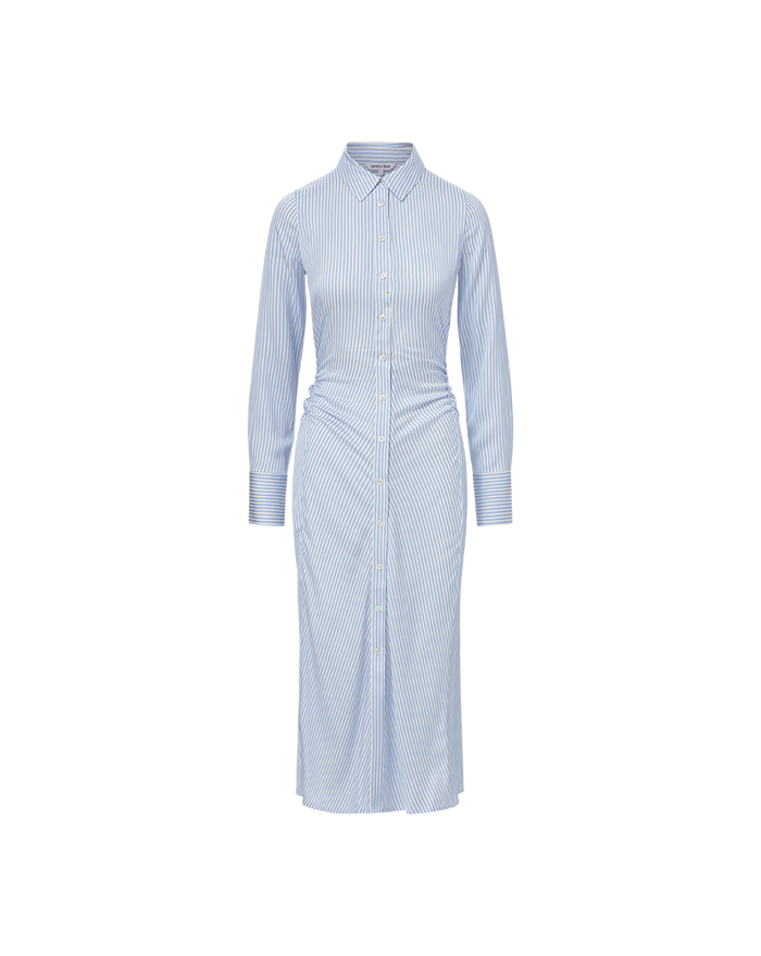 Veronica Beard Lex Silk Midi Shirtdress - Dark Bluebell/Off-White