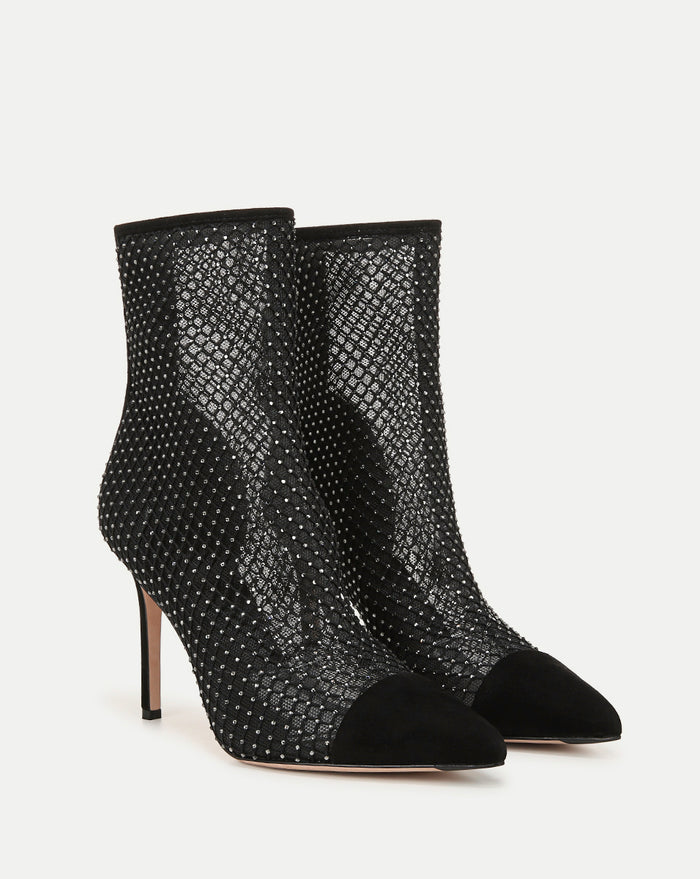 Veronica Beard Lisa Rhinestone Mesh Bootie - Black