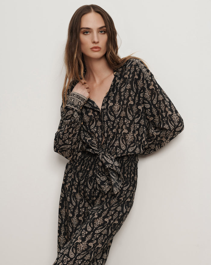 Veronica Beard Lloyd Paisley Button-Down Shirt - Black Multi