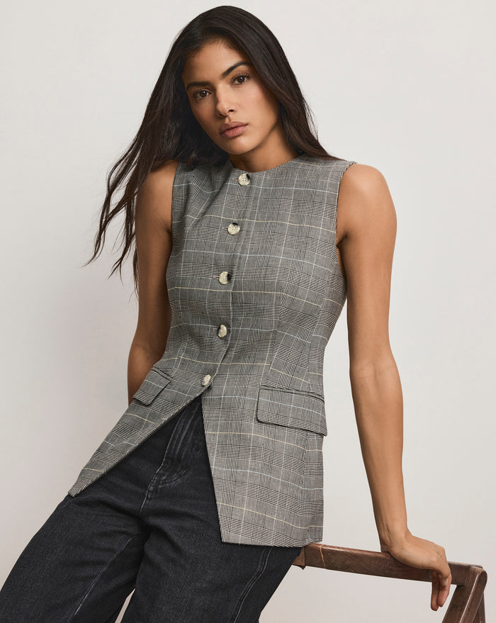 Veronica Beard Lois Linen Vest - Black Multi