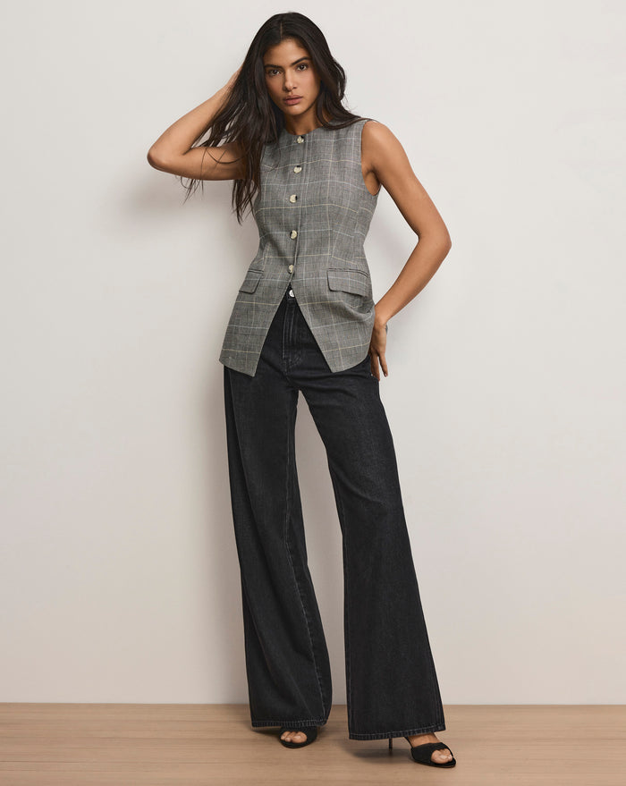 Veronica Beard Lois Linen Vest - Black Multi