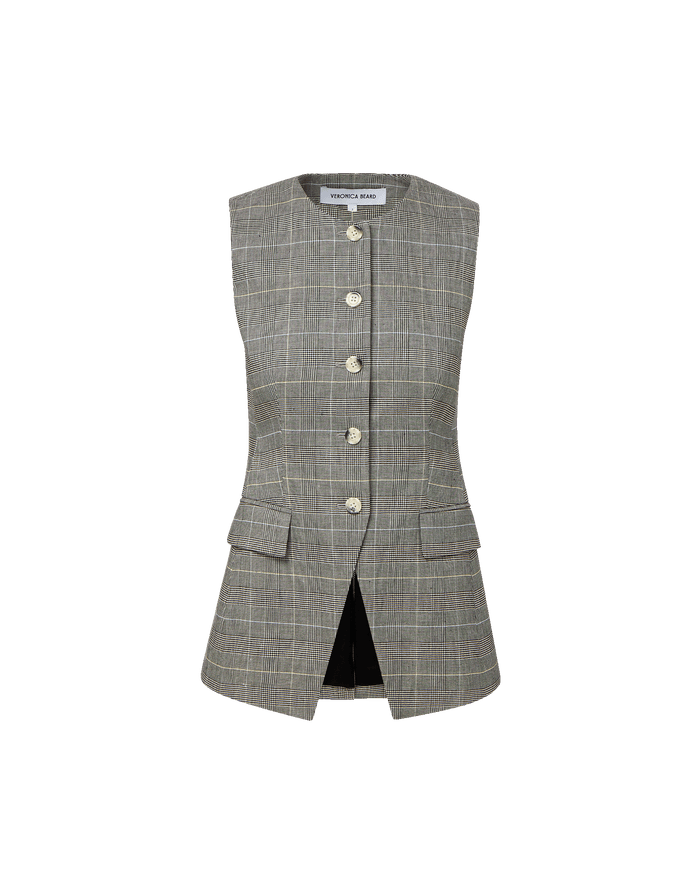 Veronica Beard Lois Linen Vest - Black Multi