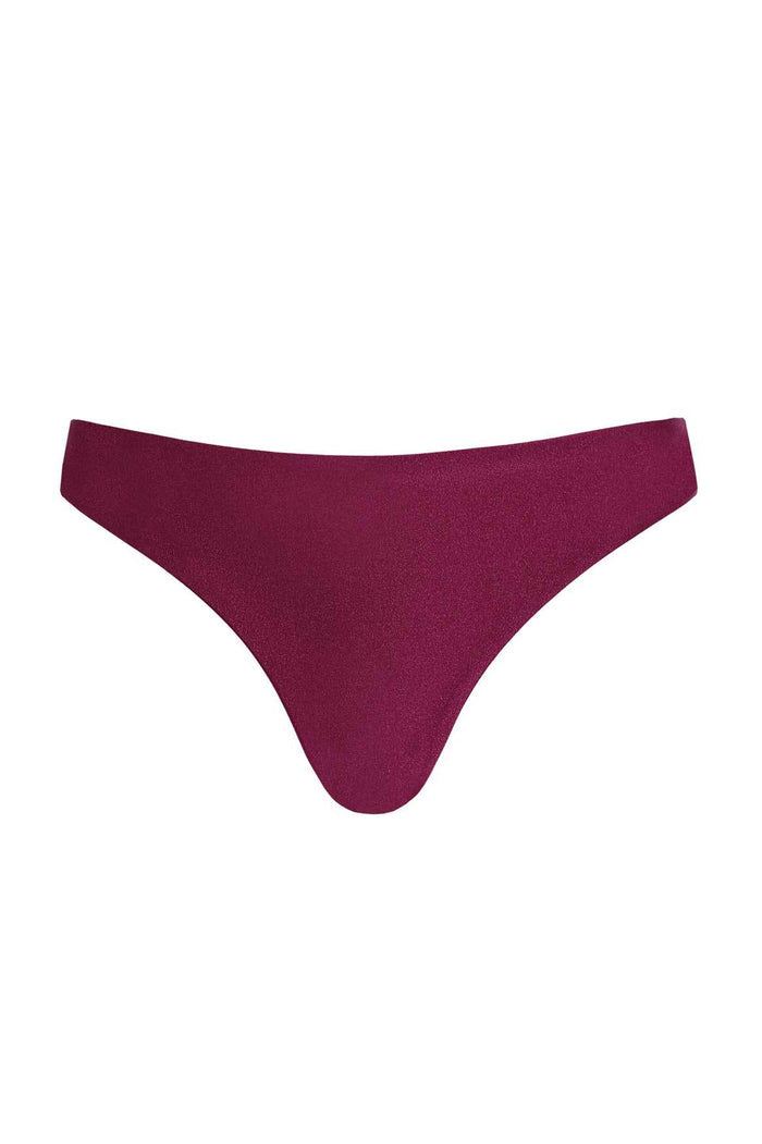 Lola bikini bottom in berry red with shimmery finish and low-waist cut